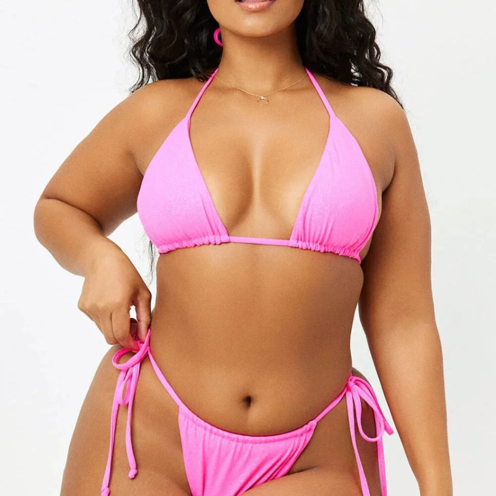 Frankie's Bikinis x Naomi Osaka Tia Triangle Glitter Bikini Top - Pink Size S